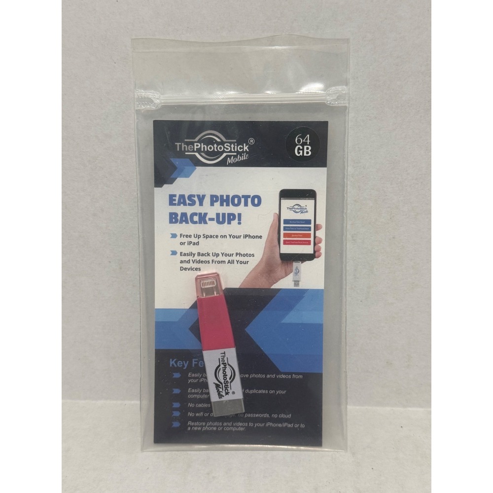 NEW ThePhotoStick Mobile 64GB Backup Flash Drive for iPhone iPad Pink